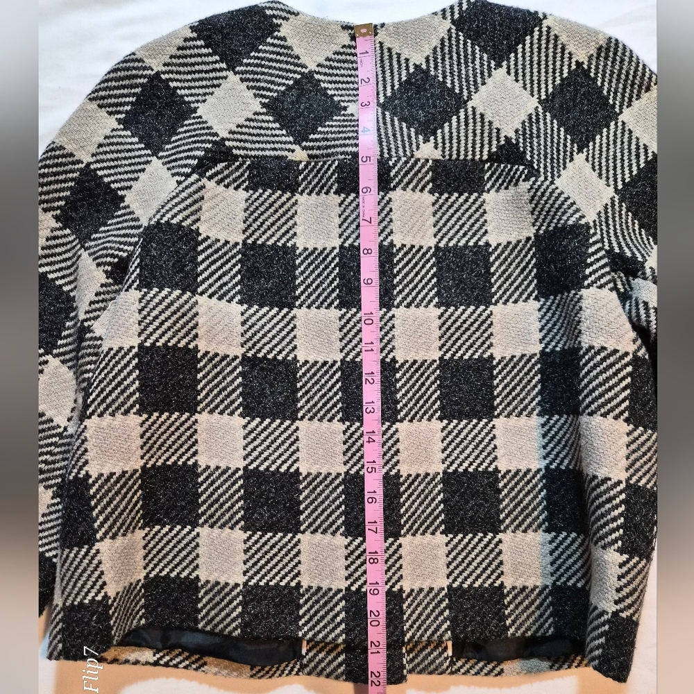 Talbots Italian Fabric Black & White Checkered Plaid Jacket - Size 14P - Picture 7 of 8